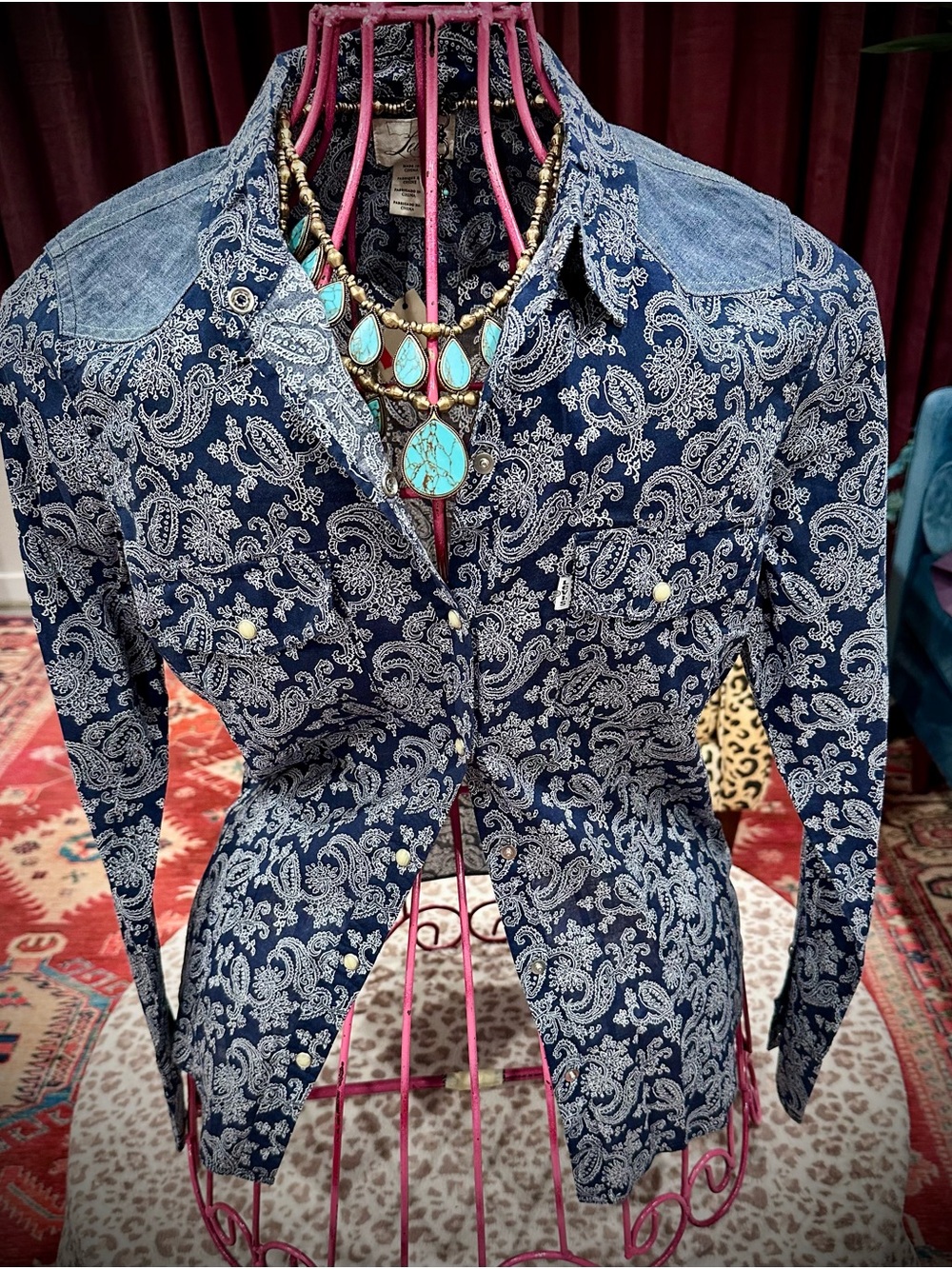 Levi's Navy Paisley Button-Down Western Shirt